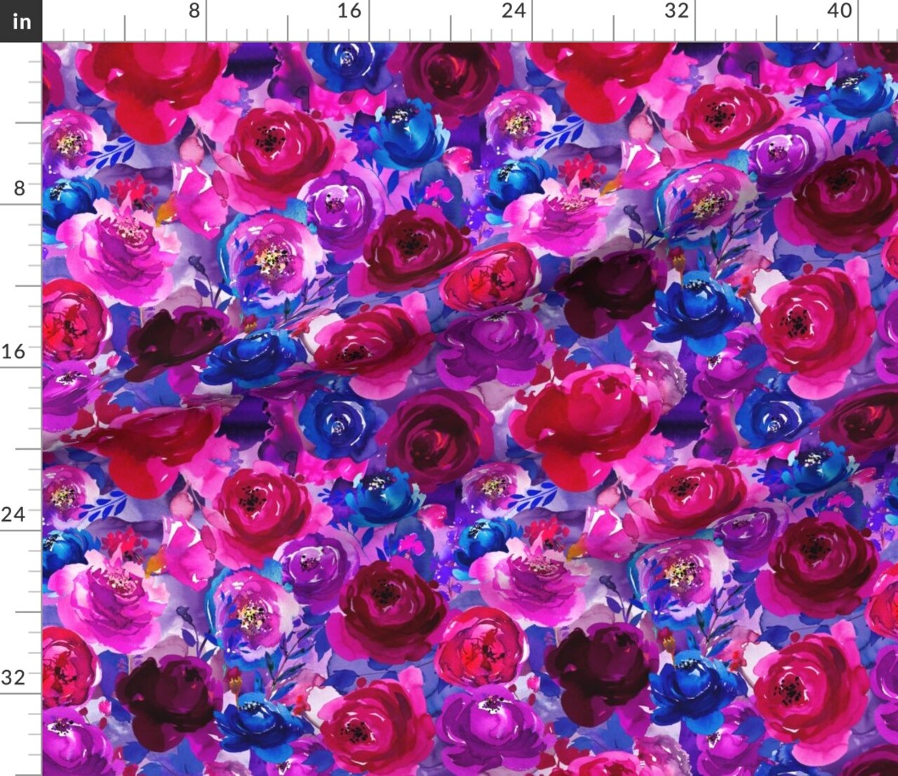 bright roses,watercolor,purple hot pink,flowers floral,fuchsia boho,blue maximalist Custom Printed Fabric by Spoonflower Various Fabrics by the Yard or Fat Quarter
